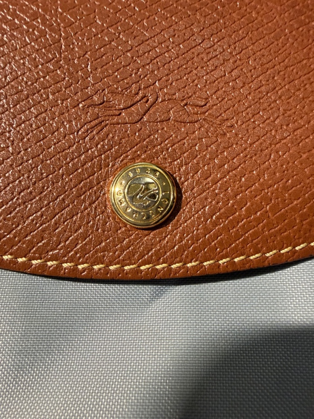 Longchamp Light Blue Tote with Brown Leather Trim - Picture 4 of 13